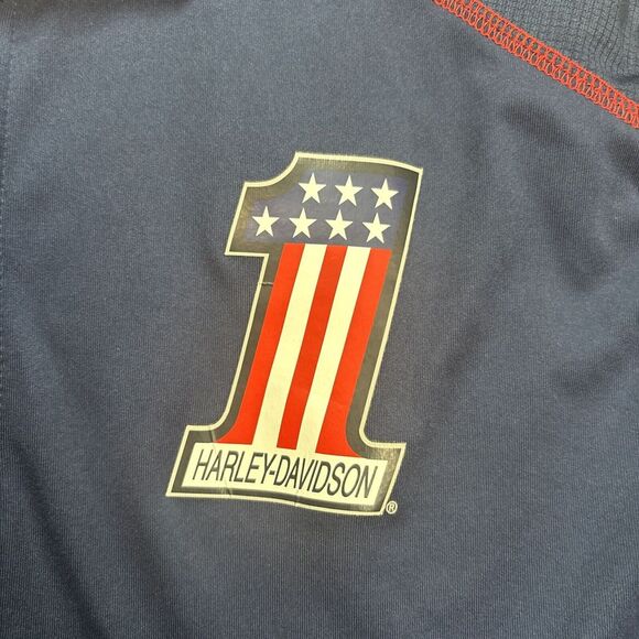 Harley Davidson Motorcycles #1 USA Polo Shirt Navy Blue Mens L Large Sarasota FL - Picture 2 of 9